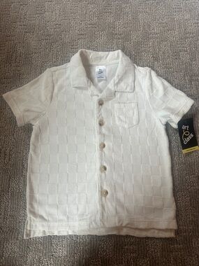 Art Class Boys' Off White Short-Sleeve Button Polo Shirt Terry 6/7 NWT